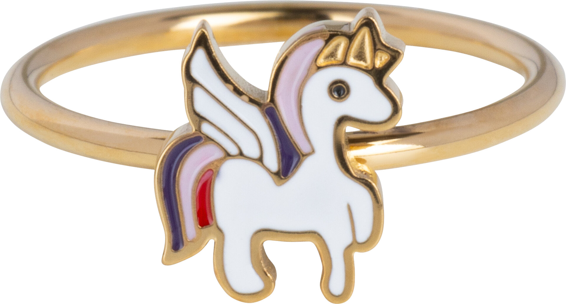 KIDZ Kinderring Goudkleurig Staal met Unicorn en Vleugels KR195 – Magisch en Speels