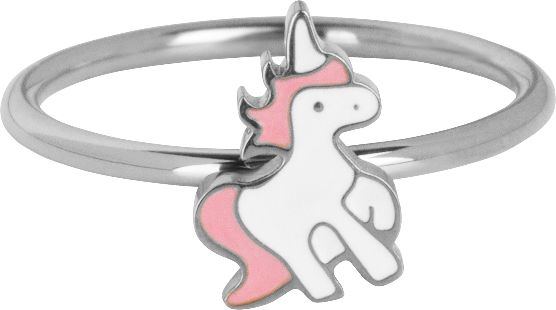 KIDZ Kinderring Staal met Steigerende Roze en Witte Unicorn KR196 – Schattig en Stijlvol