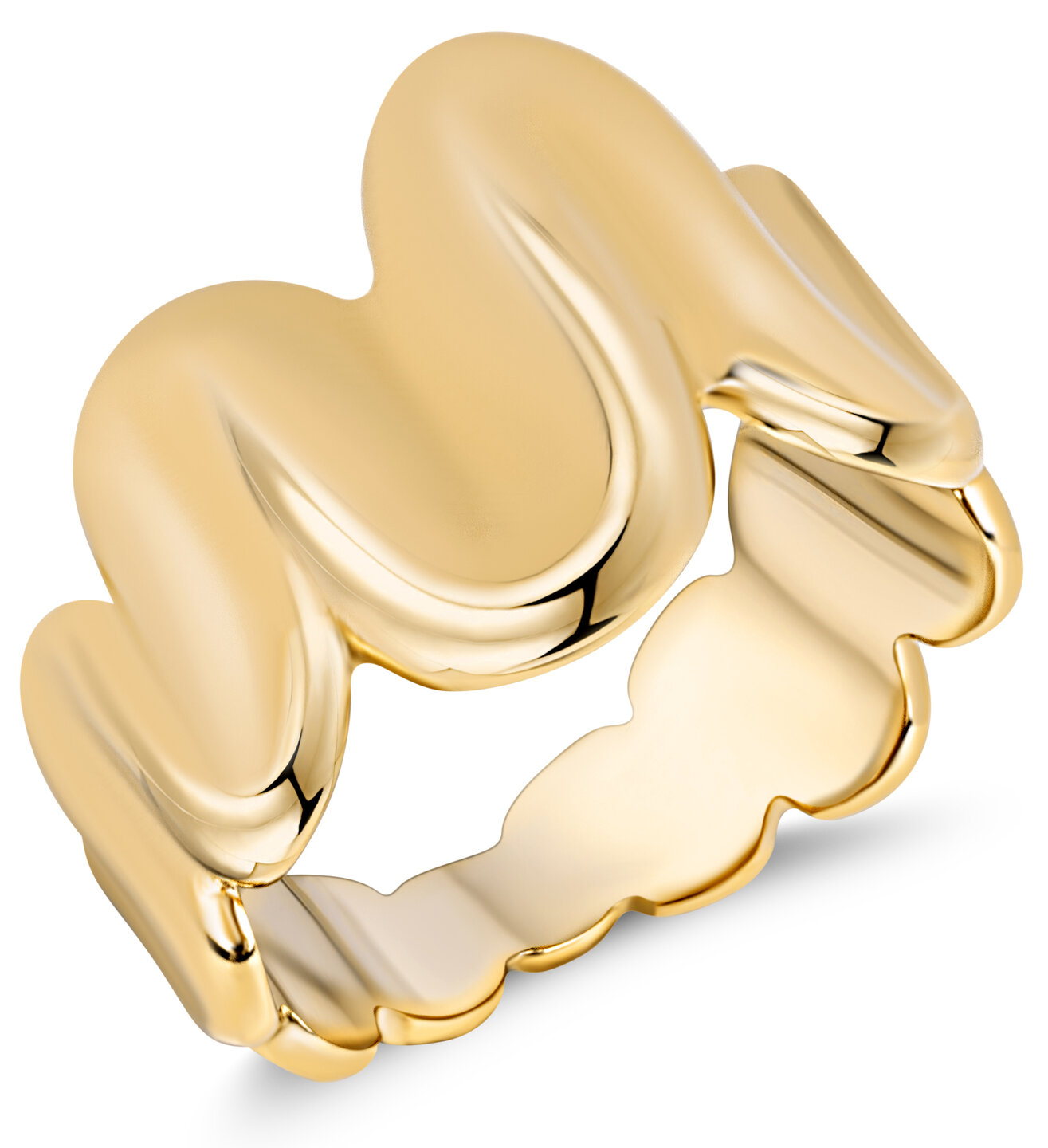 Charmin's Goudkleurige Chunky Ring met Wave-Design R1784 – Vloeiend en Krachtig