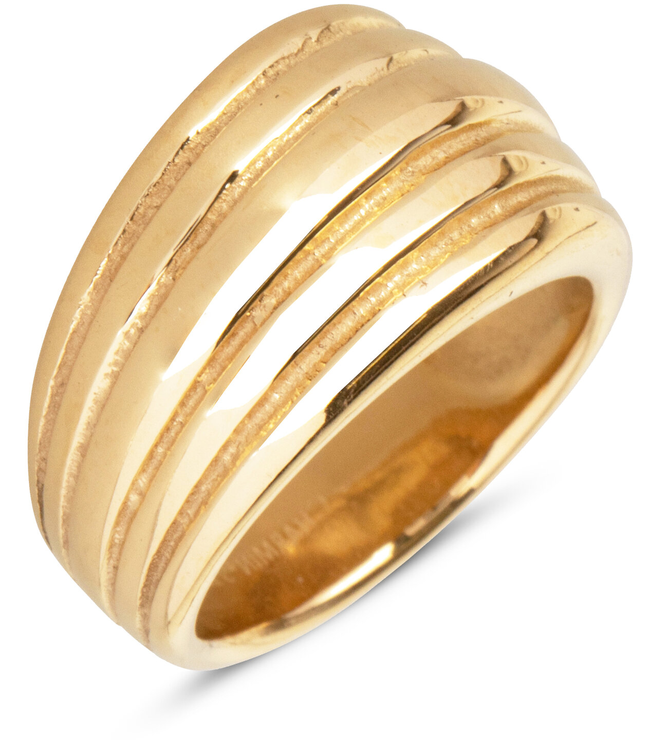 Charmin's Goudkleurige Chunky Ring met Gegraveerde Strepen R992 – Subtiel en Stijlvol