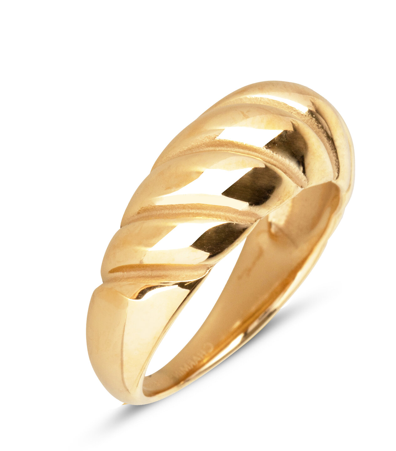Charmin's Goudkleurige Chunky Ring met Gedraaide Croissant-Vorm R996 – Elegant en Speels