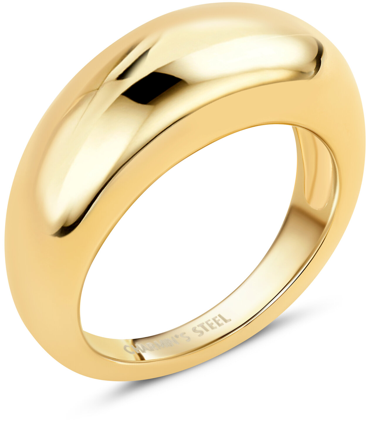 Charmin’s Goudkleurige Chunky Ring met Ovale Hoek Vorm Staal R1787 – Elegant en Stoer