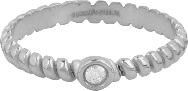 Charmin's Ring Gedraaid Rond Wit Steentje Staal R1418 – Vintage Look