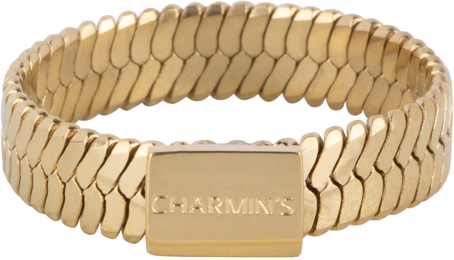 Charmin’s Goudkleurige Plat Gevlochten Ring Met Plaatje 5MM Staal R1488