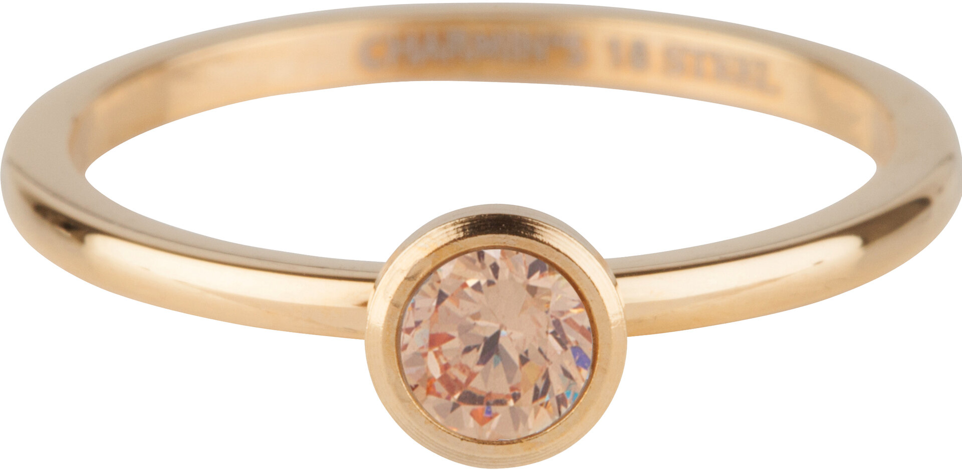Charmin's Goudkleurige Ring Birthstone November Bruine Champagne Kristal Staal Iconic R1042
