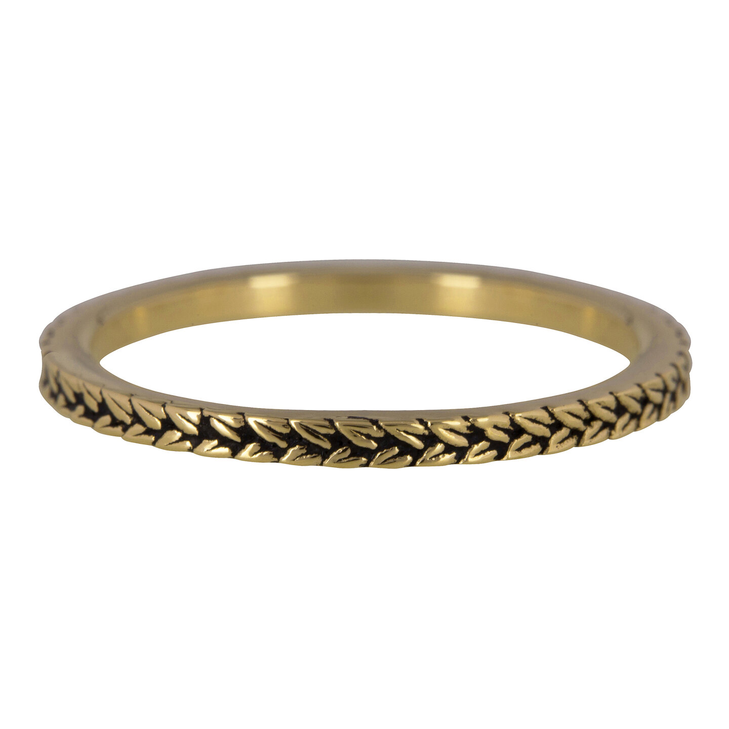Charmin’s goudkleurige stapelring R448 Braids goldplated staal