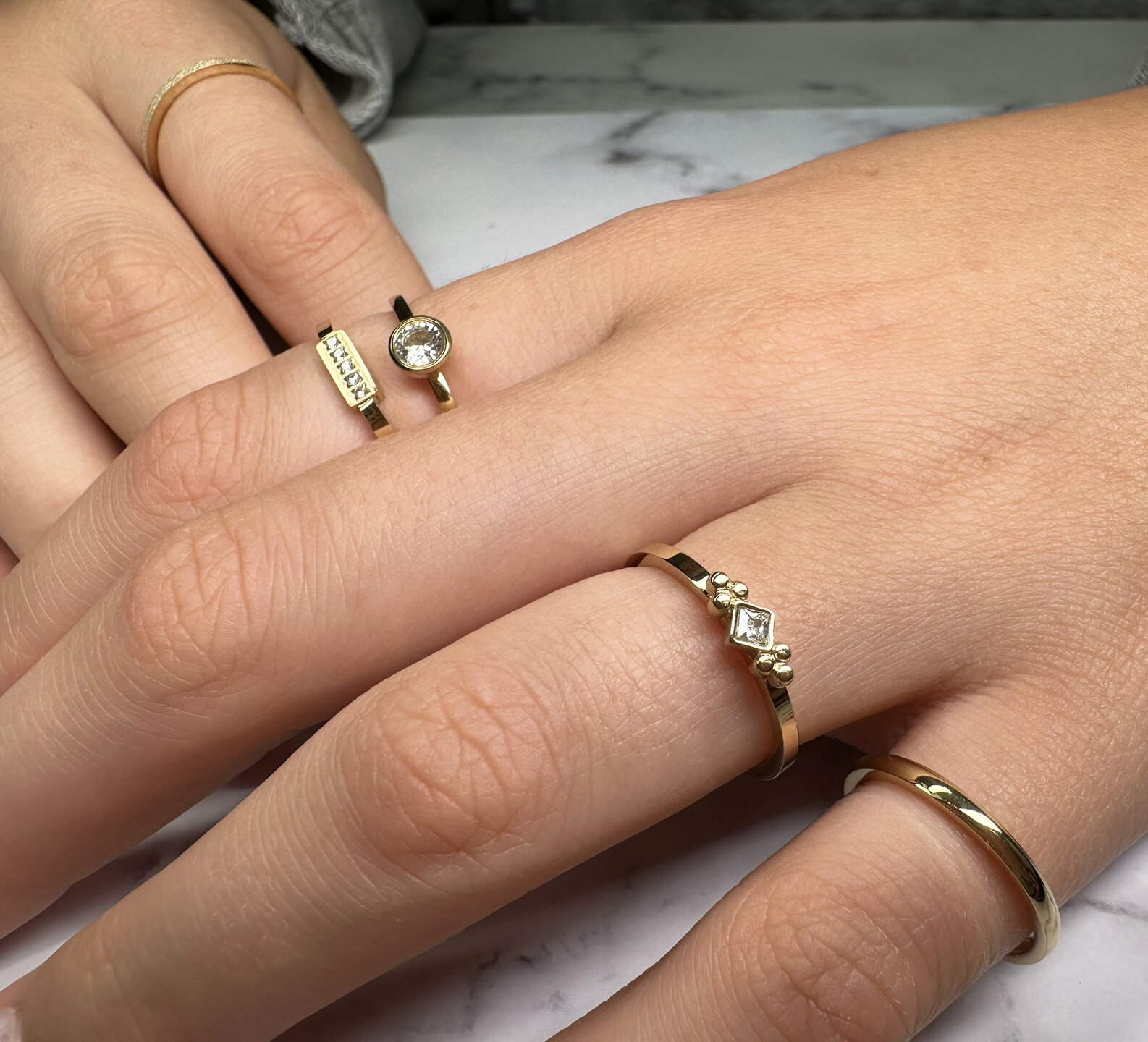 R616 Royal Square Gold Steel Crystal CZ