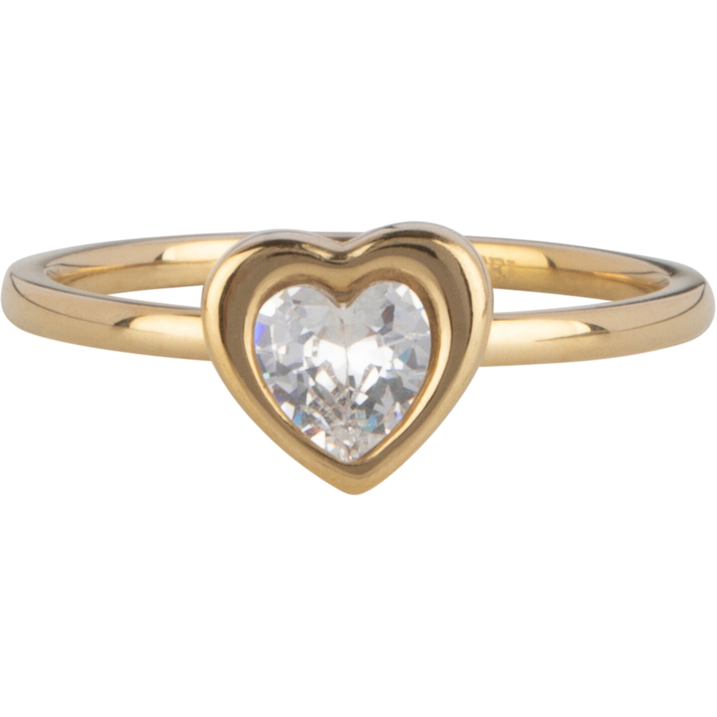 Charmin's Goudkleurige Ring met Hartvormig Wit Kristallen Steentje Staal R1654 – Romantische Eyecatcher