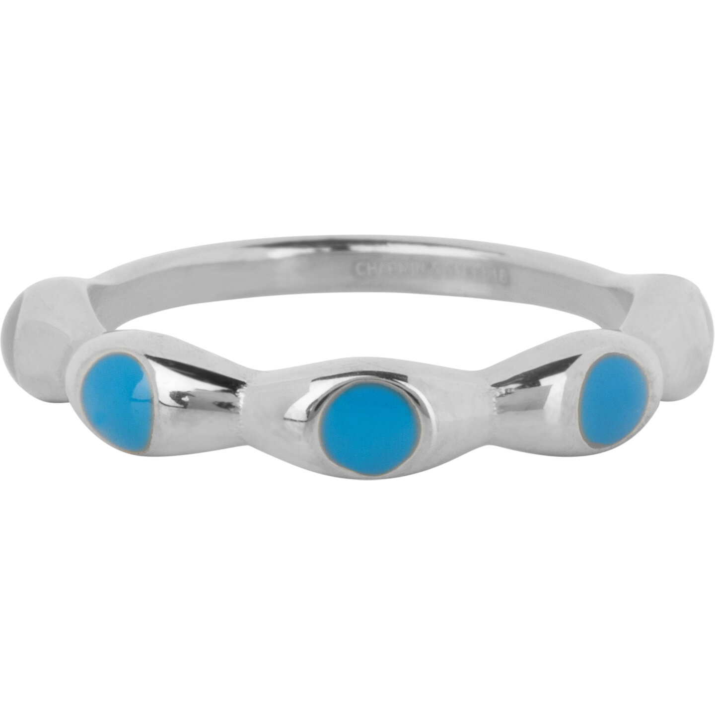 Charmin's Zilverkleurig Ring Met Blauwe Ronde Emaille Bollen Staal R1499