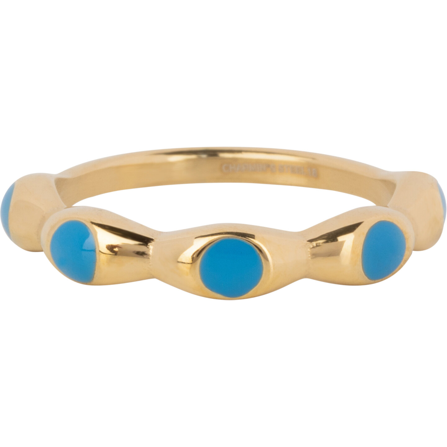 Charmin's Goudkleurig Ring Met Blauwe Ronde Emaille Bollen Staal R1500