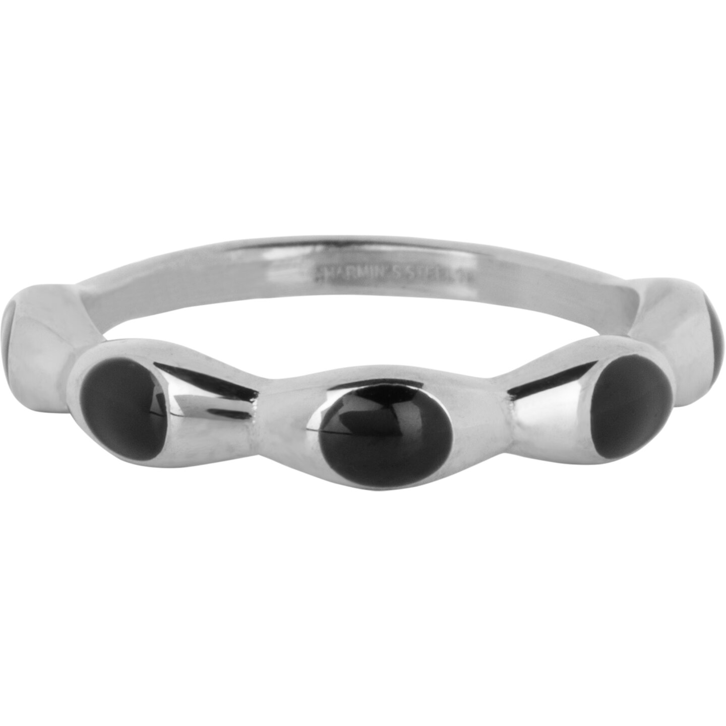 Charmin's Ring Met Zwarte Ronde Emaille Bollen Staal R1493