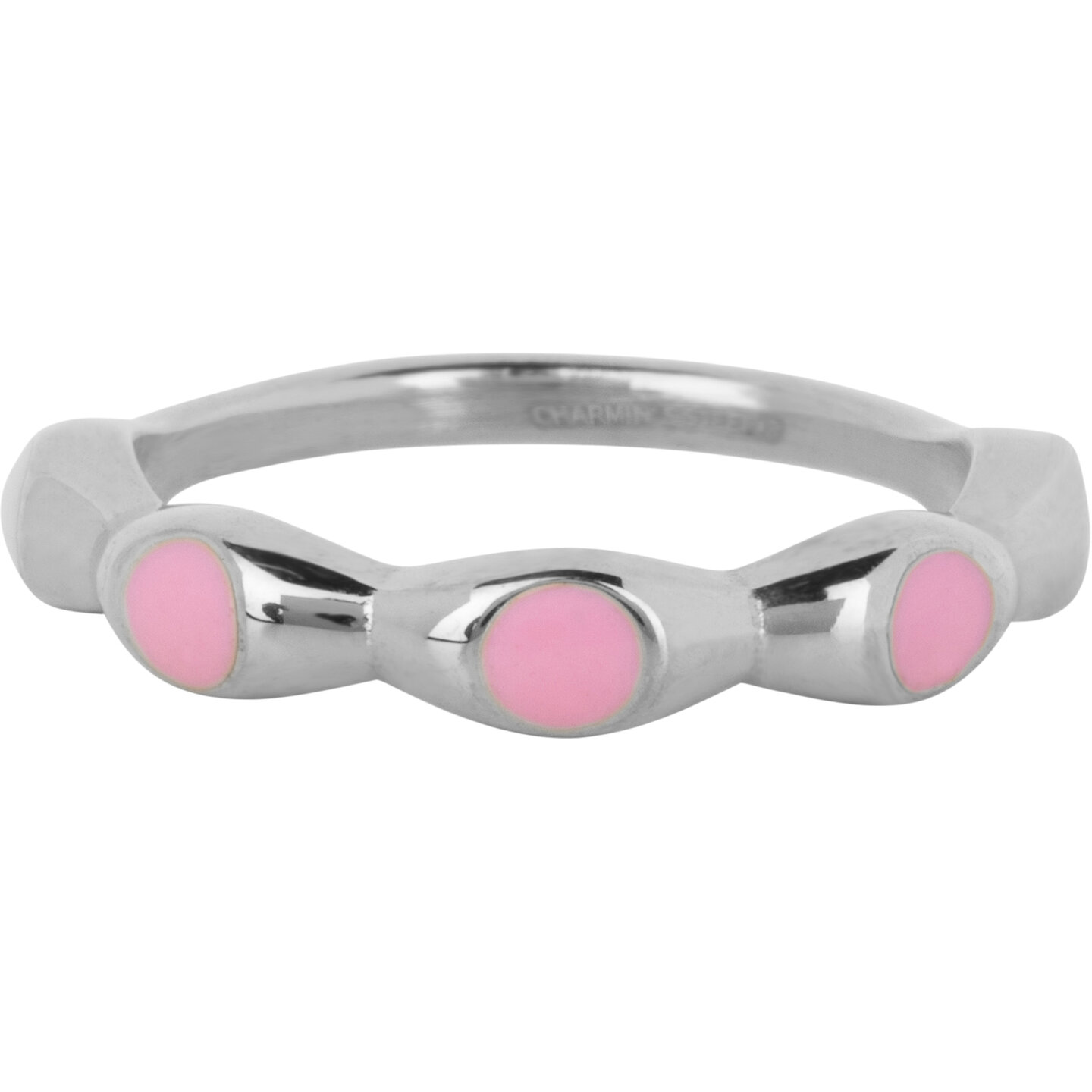 Charmin's Stalen Ring Met Roze Ronde Emaille Bollen Staal R1495