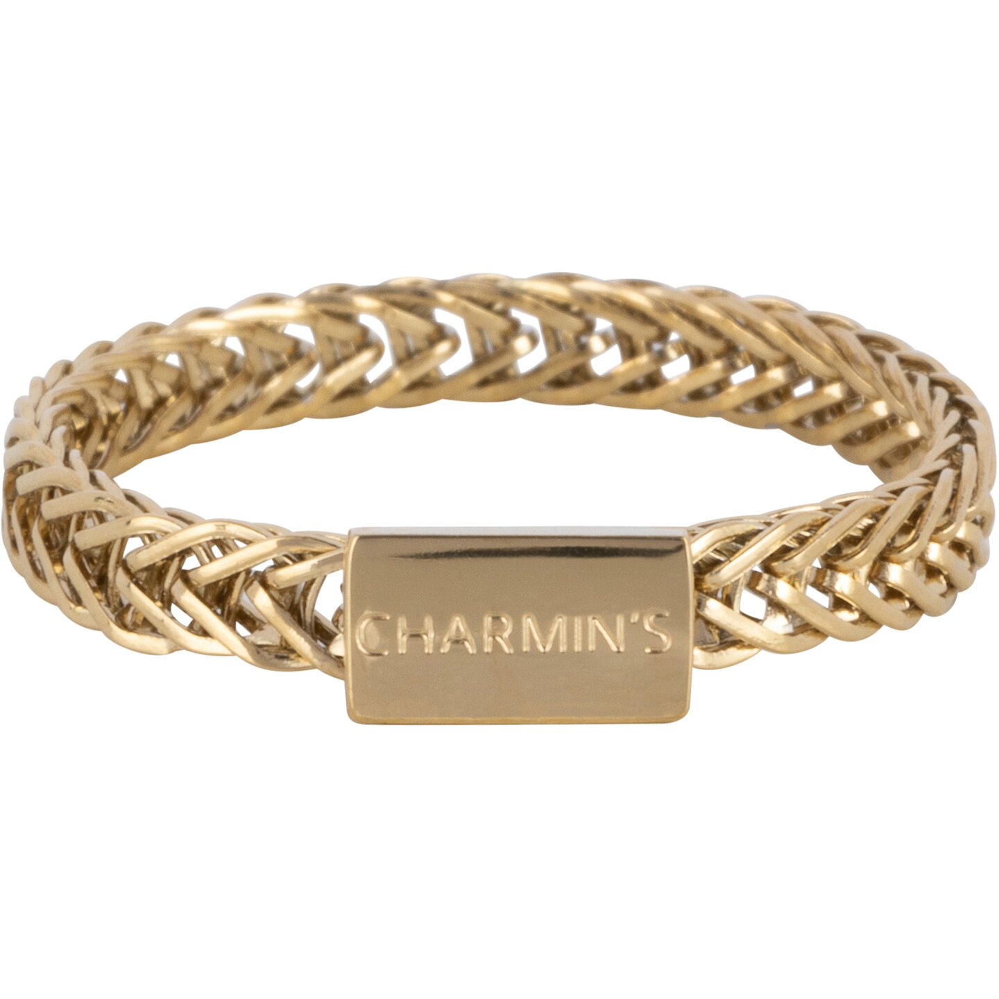 Charmin's Gold-Colored Fine Braided Ring With Plate 3MM Steel R1490