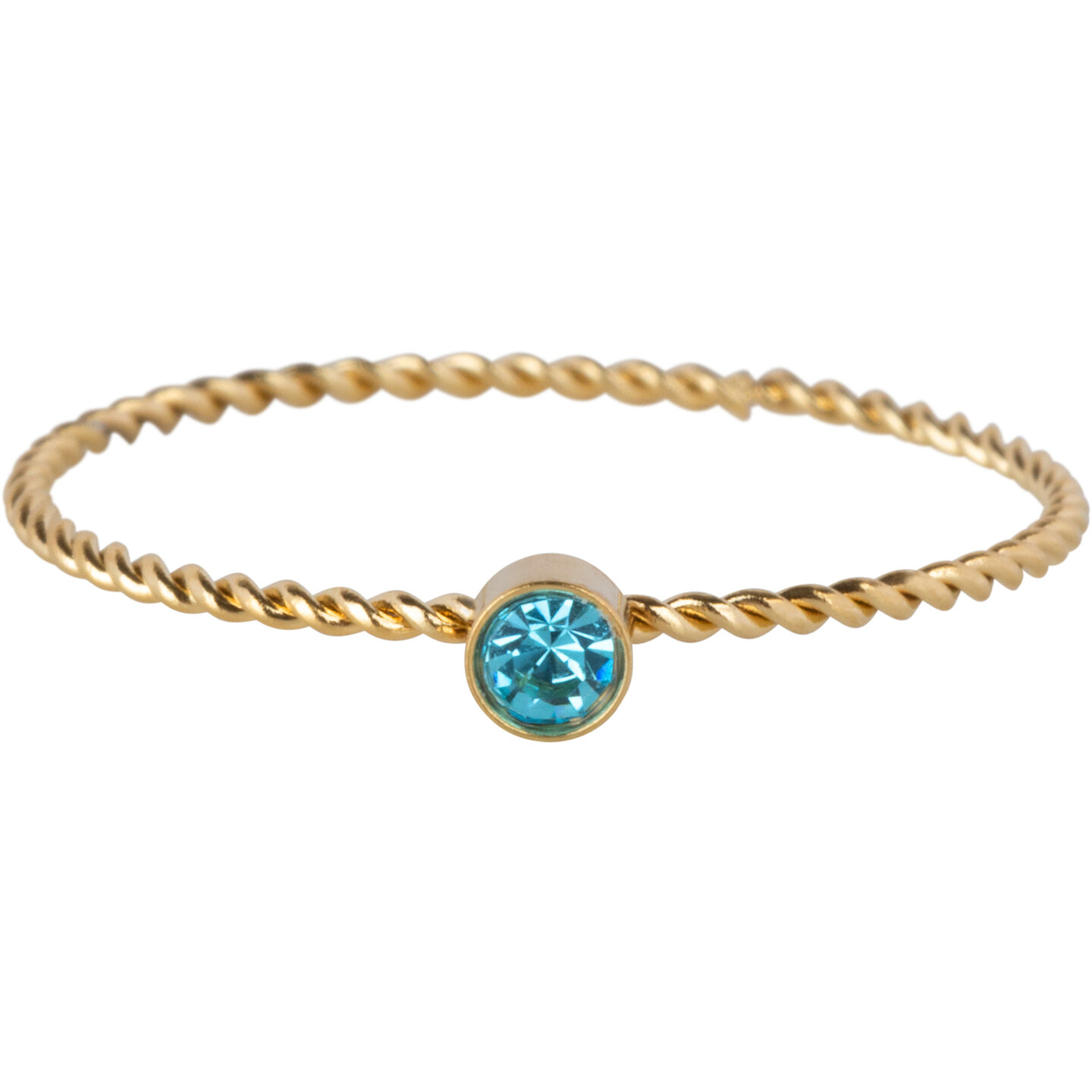 Charmin's Goudkleurige Gedraaide Birthstone ring Licht Blauw Kristal Staal R1455