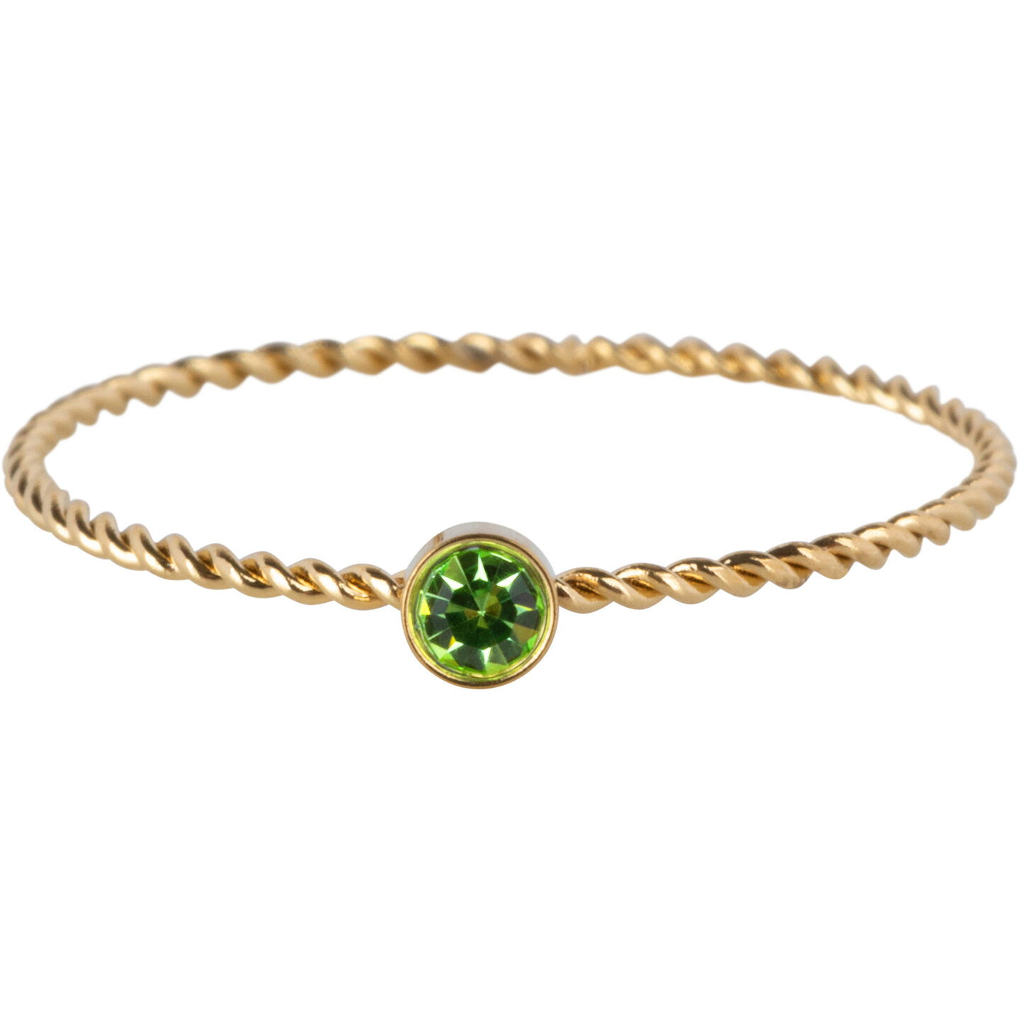 Charmin's Bague avec pierre de naissance torsadée couleur or et acier cristal vert clair R1443