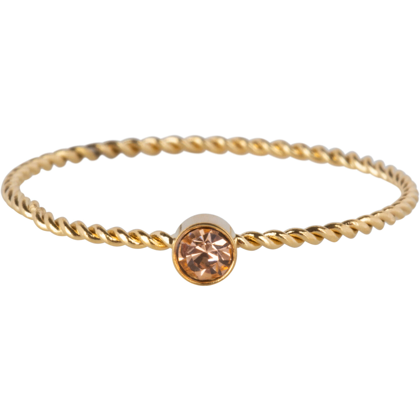 Charmin's Goudkleurig Gedraaide Birthstone Ring Lichtbruin Champagne Kristal Staal R1441