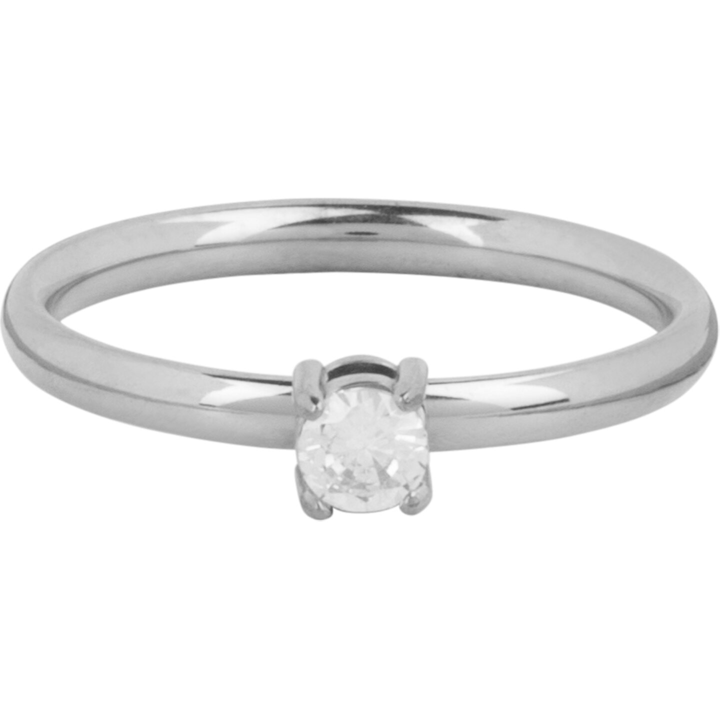 Charmin’s Klassieke Solitair 2,2mm Ring Witte Steen Staal R1430