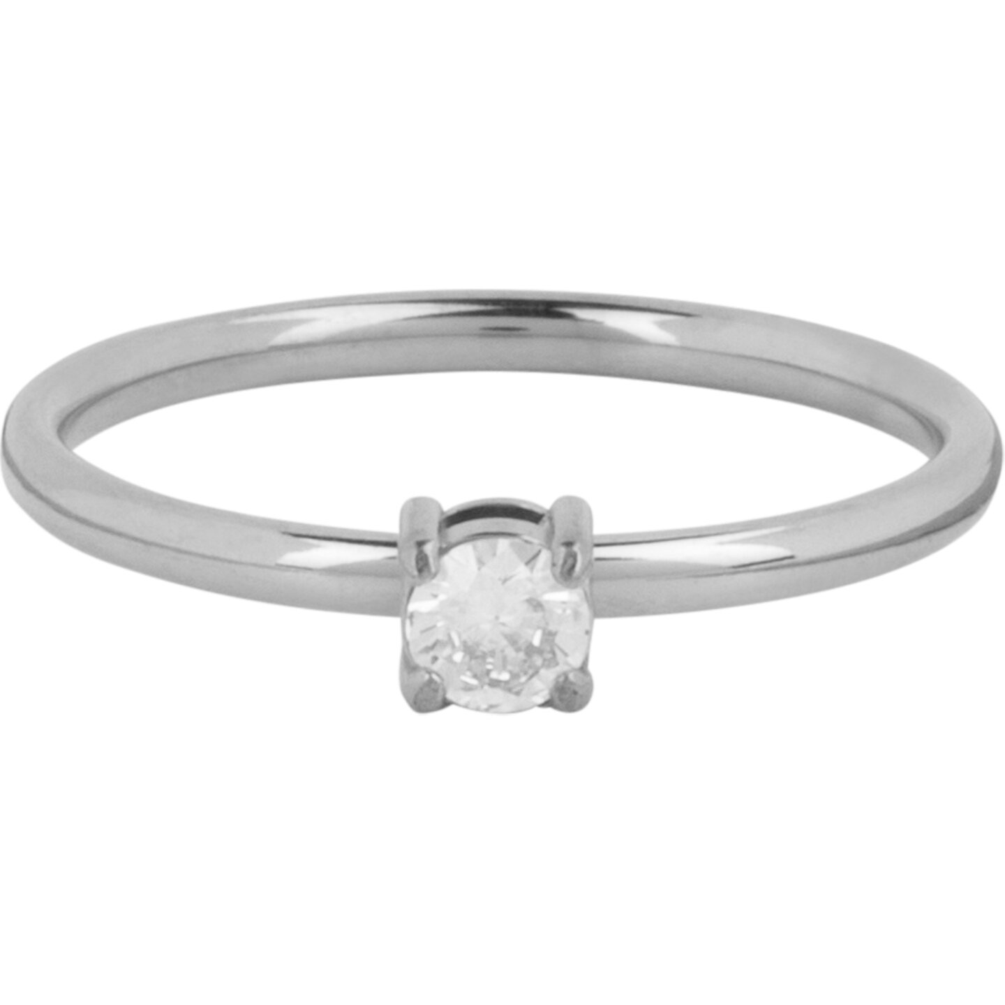 Charmin’s Klassieke Solitair 1,9mm Ring Witte Steen Staal R1426