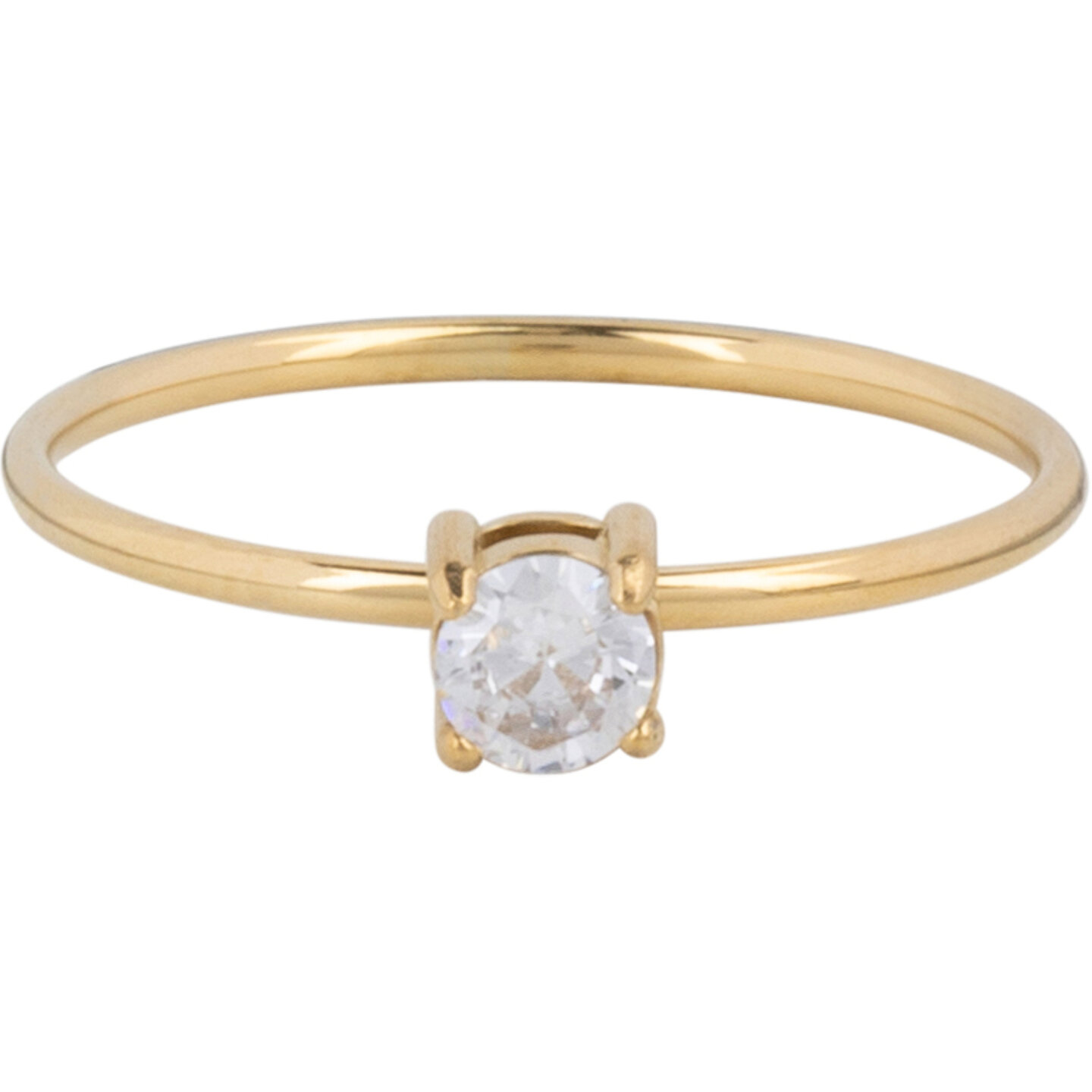 Charmin’s Klassieke Solitair 1mm Ring Witte Steen Goudkleurig R1423