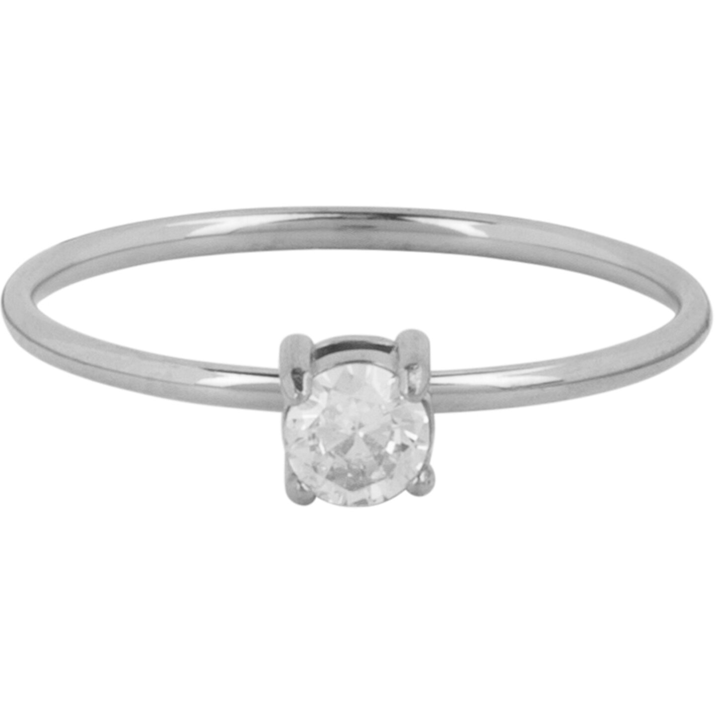 Charmin’s Klassieke Solitair 1mm Ring Witte Steen Staal R1422
