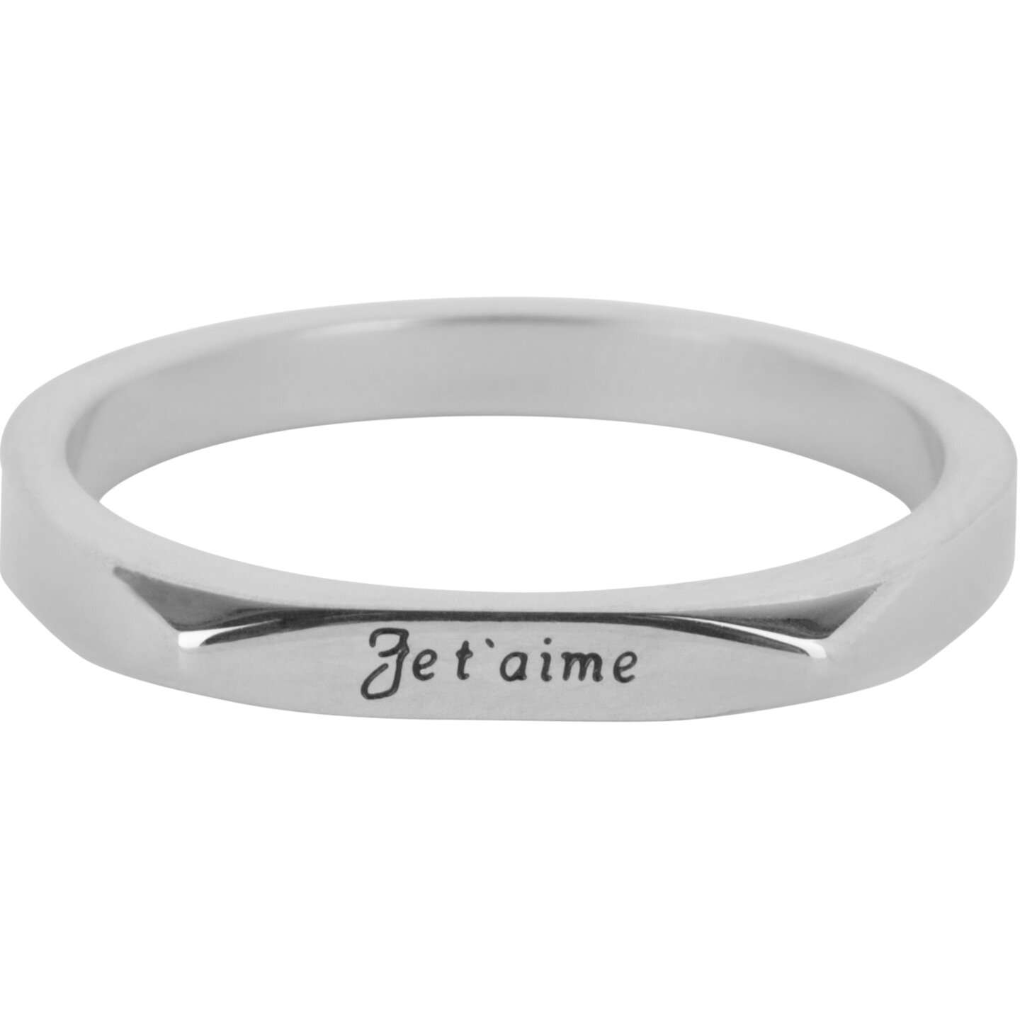 Charmin's Petite Zegelring met Gravure "Je t'aime" Staal R1402 – Een Liefdevol Detail