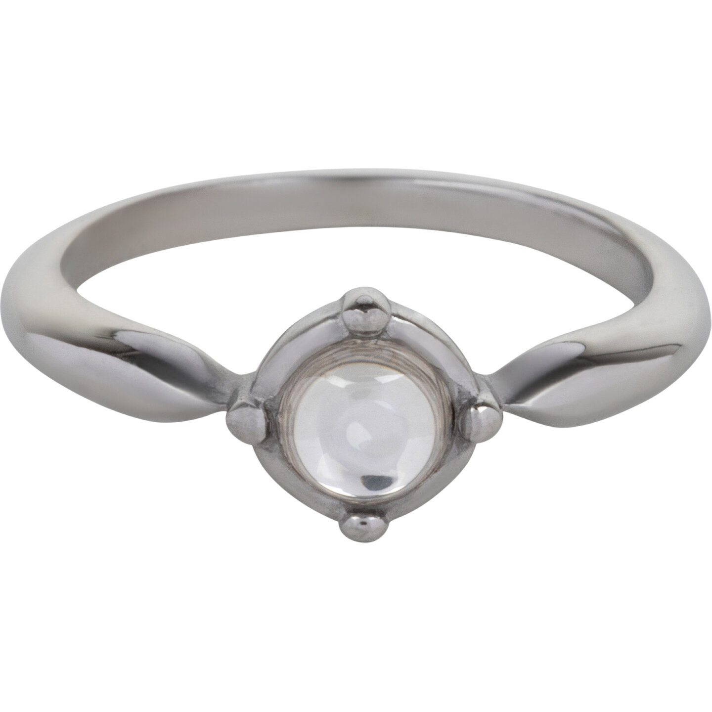Charmins runder Ring mit transparentem, weißem, glänzendem Stein aus Stahl R1165
