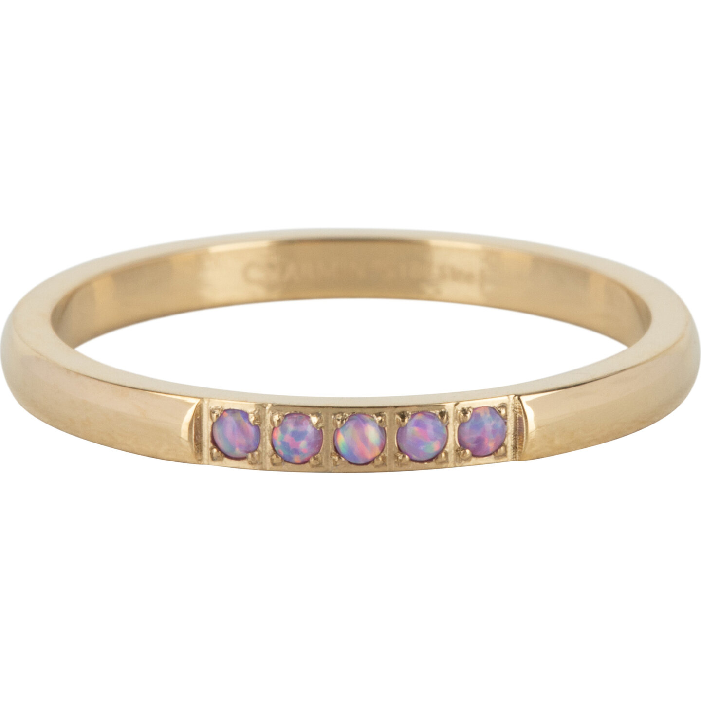 Memoire Ring Ring Paars Opaal 5 steentjes Goudkleurig R1130