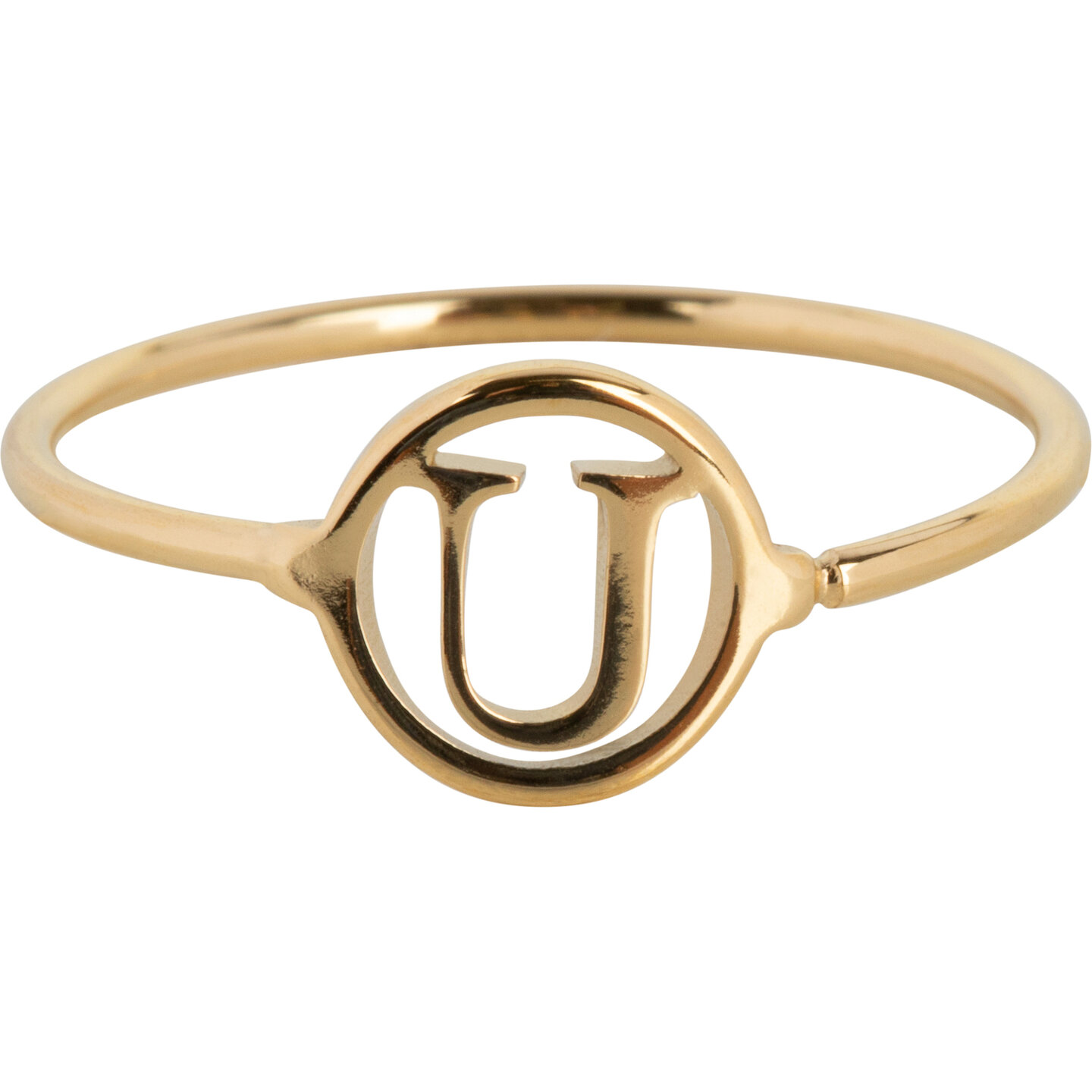 Charmin’s initialen open ronde zegelring Goldplated R1121 Letter U