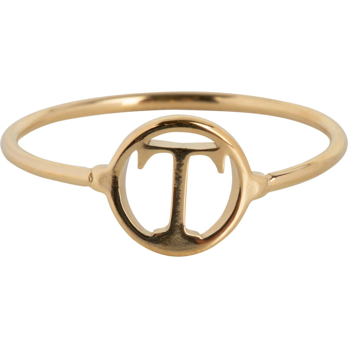 Charmin’s initialen open ronde zegelring Goldplated R1121 Letter S