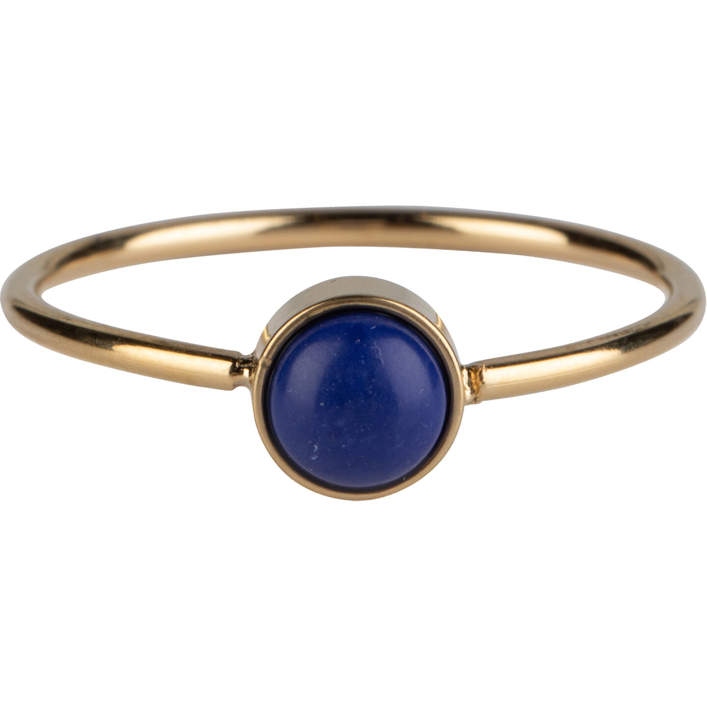 Charmin’s Goudkleurige Ring Ronde Steen Donker Blauwe Howliet Edelsteen 5mm Staal R1052