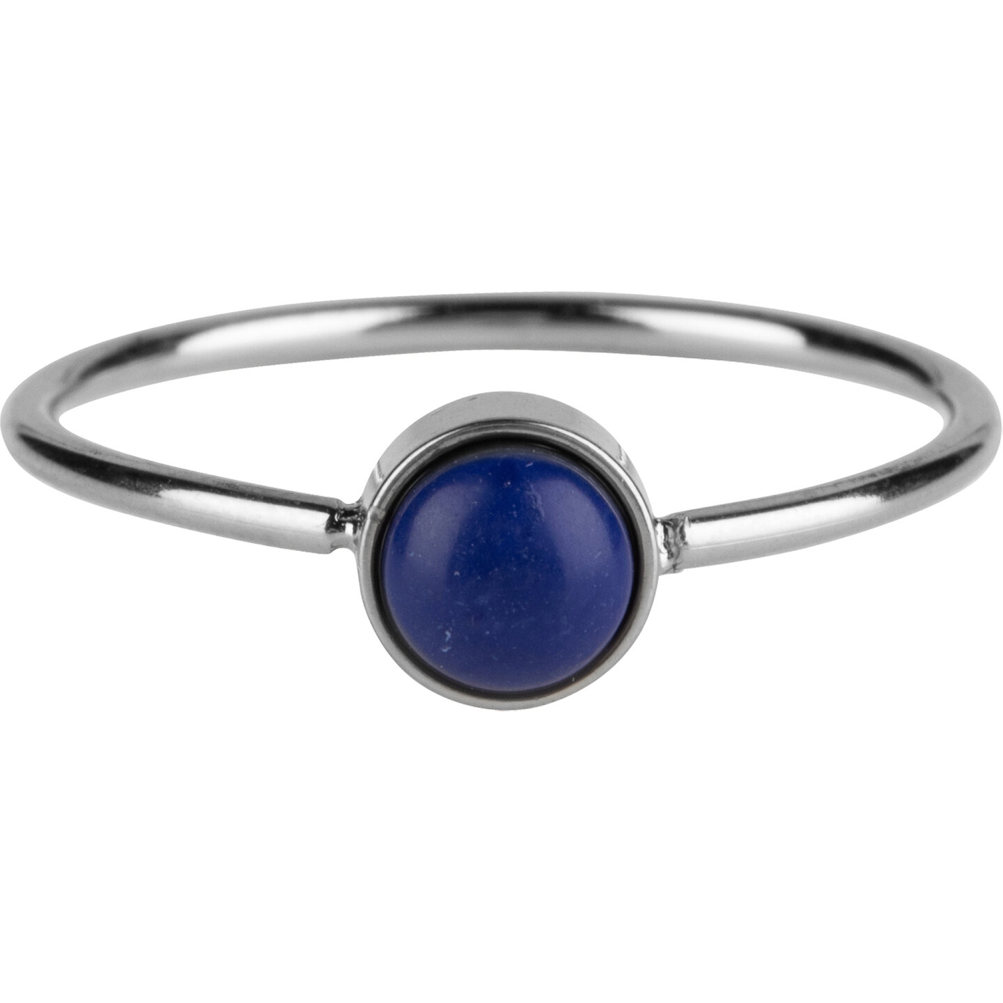 Charmin&#039;s Ring Round Stone Dark Blue Howlite Gemstone 5mm Steel R1051