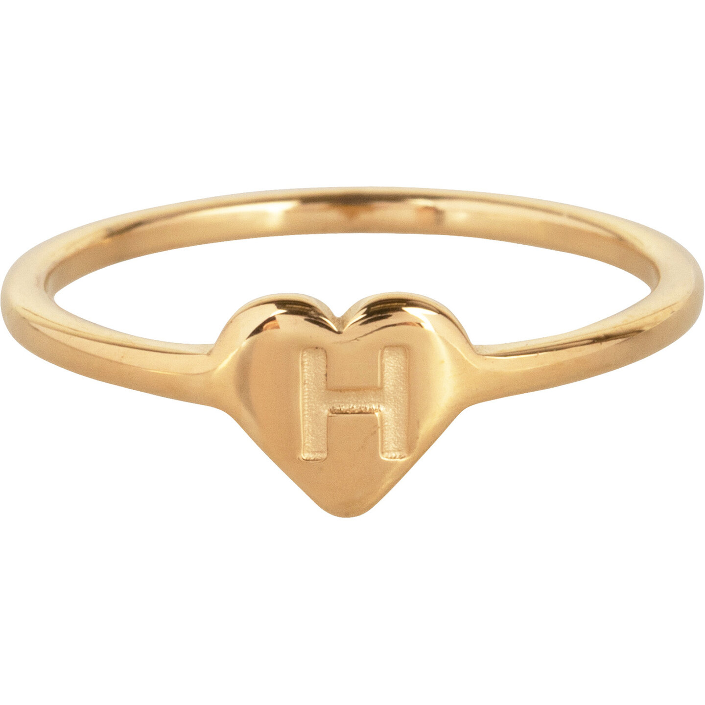 Charmin&rsquo;s initialen zegelring hartje Goldplated R1015-H Letter H 