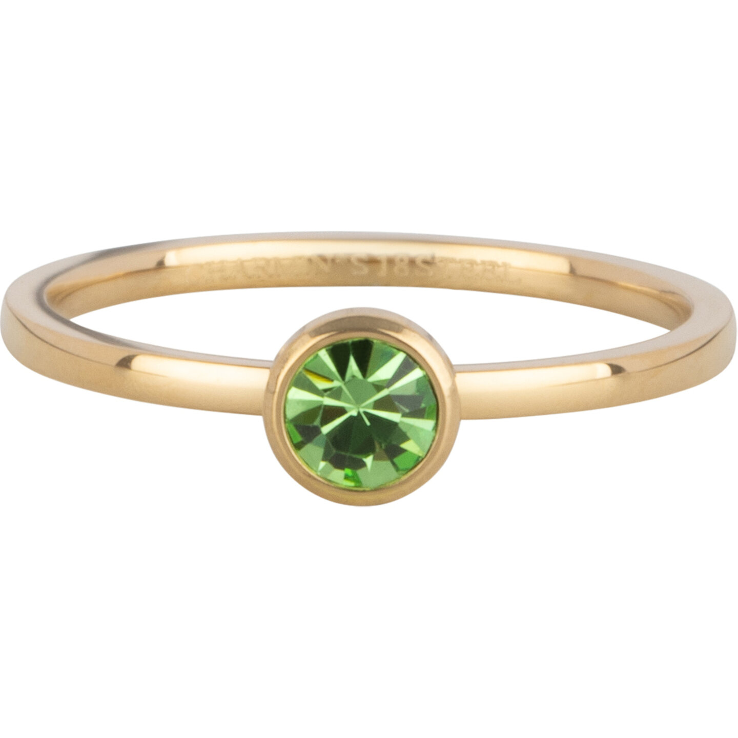 Charmin's Goudkleurige Ring Birthstone Augustus Lichtgroene Kristal Staal Iconic R1602