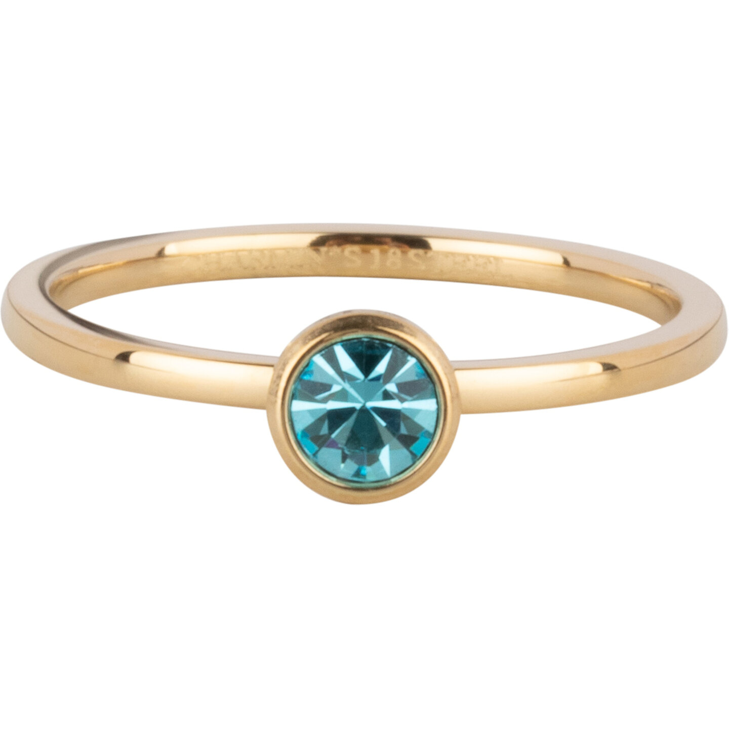 Charmin's Goudkleurige Ring Birthstone Maart LichtBlauwe Kristal Staal Iconic R1596