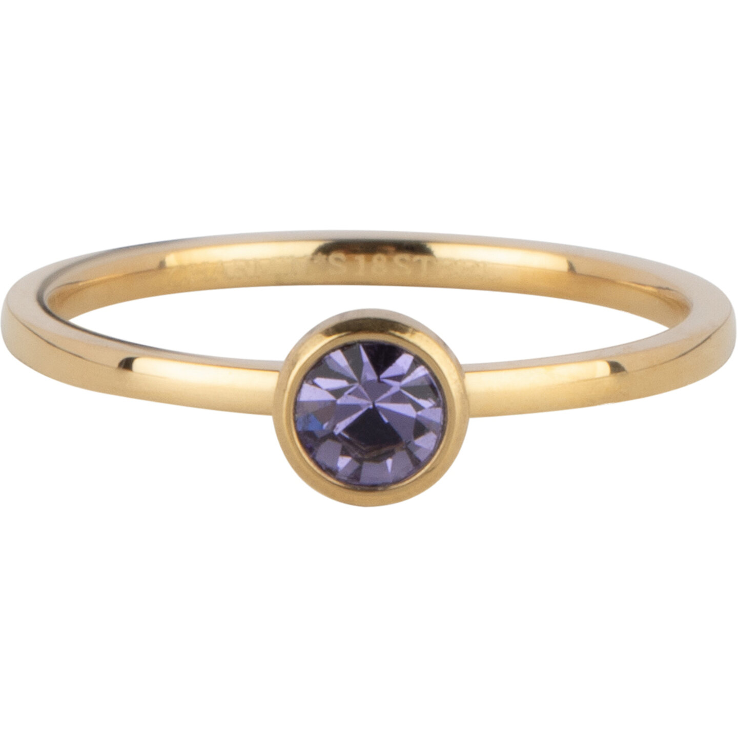 Charmin's Goudkleurige Ring Birthstone Februari Paars Lila Kristal Staal Iconic R1594