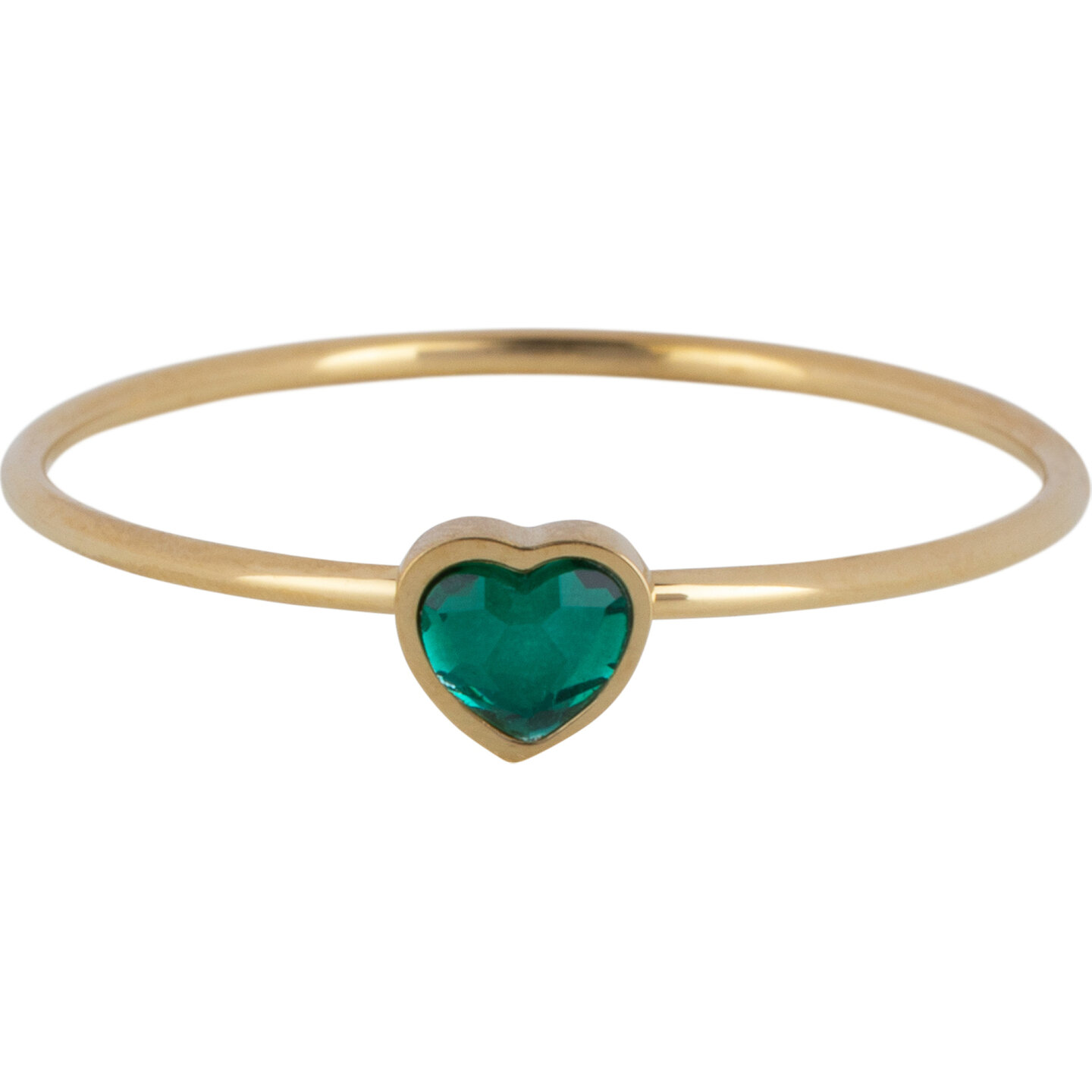 Charmins goldfarbener Ring mit dunkelgr&uuml;nem Smaragd-Herzstein aus Stahl R1576 &ndash; Geburtsstein Mai