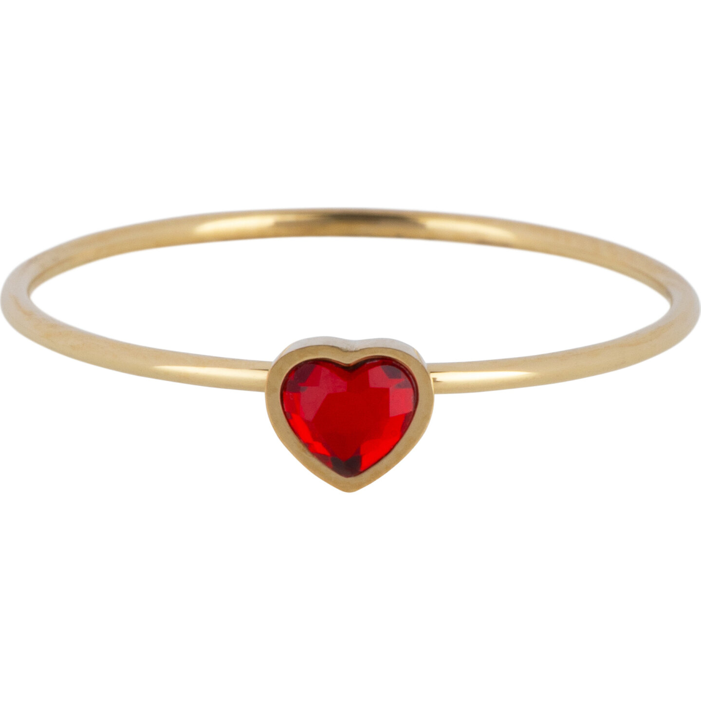 Charmin's Goudkleurige Ring met Rode Kristal Hartsteen Staal R1568 – Birthstone Januari