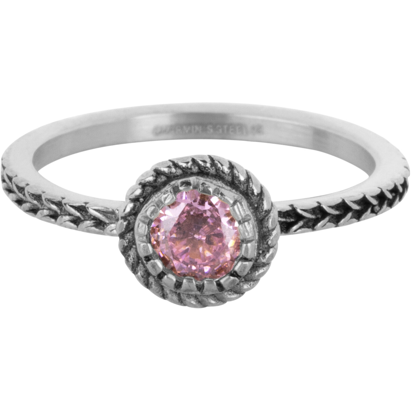 Charmin's Ring Birthstone October Roze Kristal Staal Iconic Vintage R1530