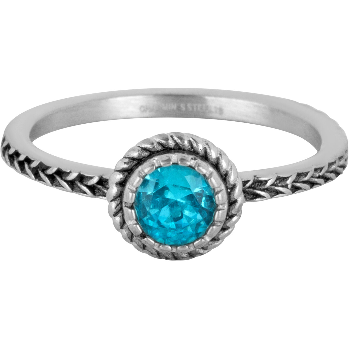 Charmin's Ring Birthstone Maart LichtBlauwe Kristal Staal Iconic Vintage R1523