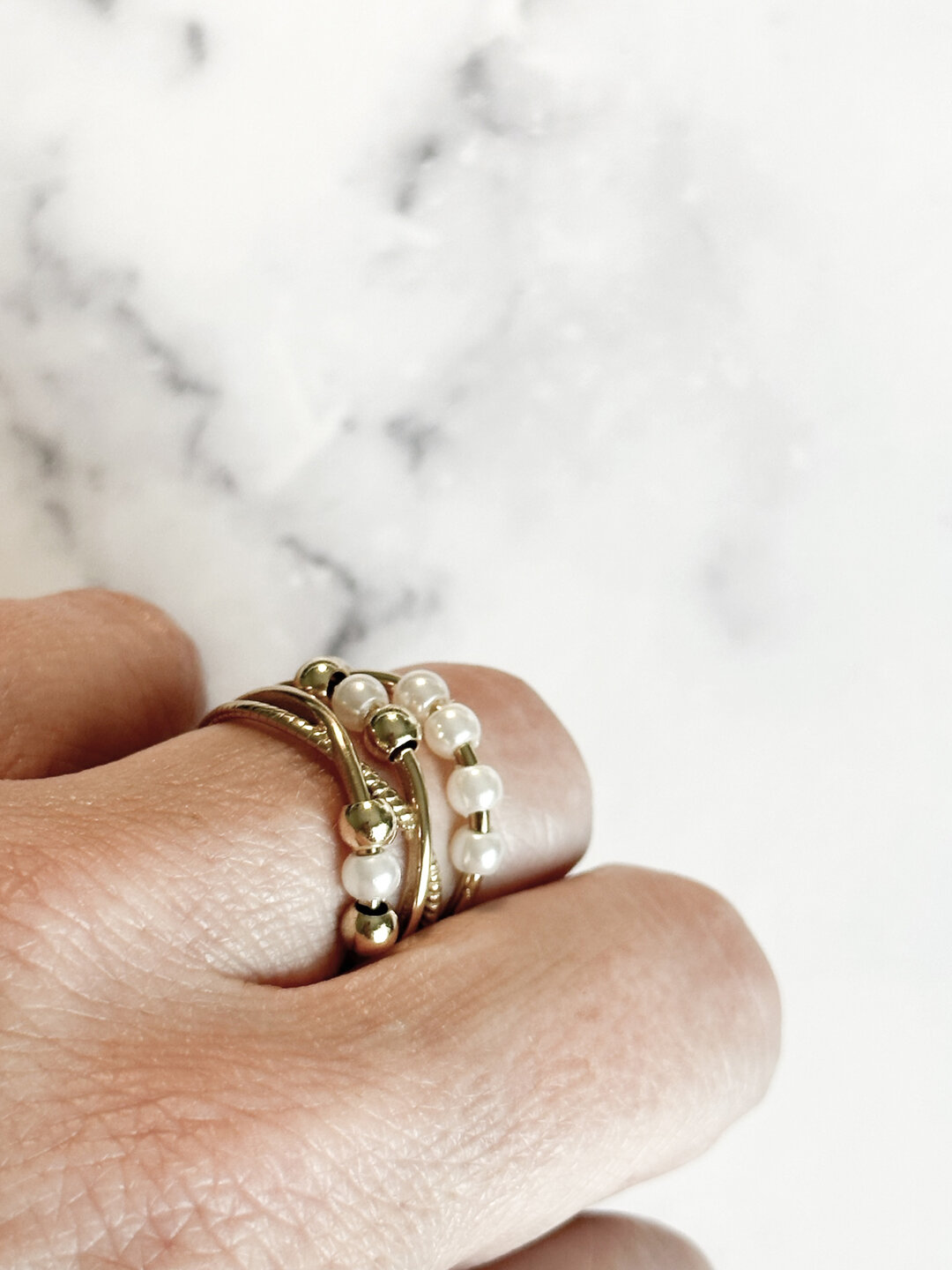 Charmin&#039;s Draaiende Parels Anxiety Fidget Ring Staal R1364
