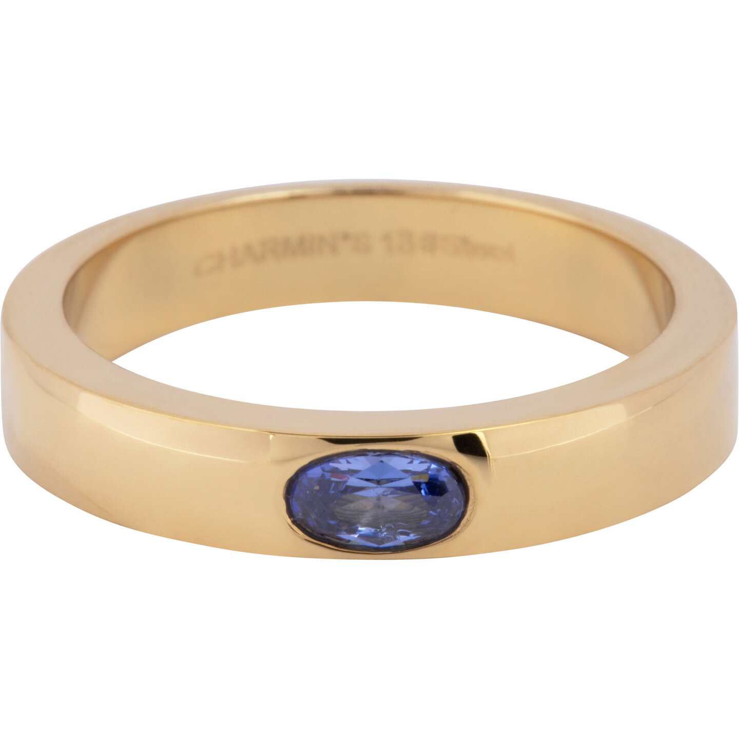 Charmin’s Ring Brede Band Ovale Lavendel Blauwe Steen Goudkleurig Staal R1229