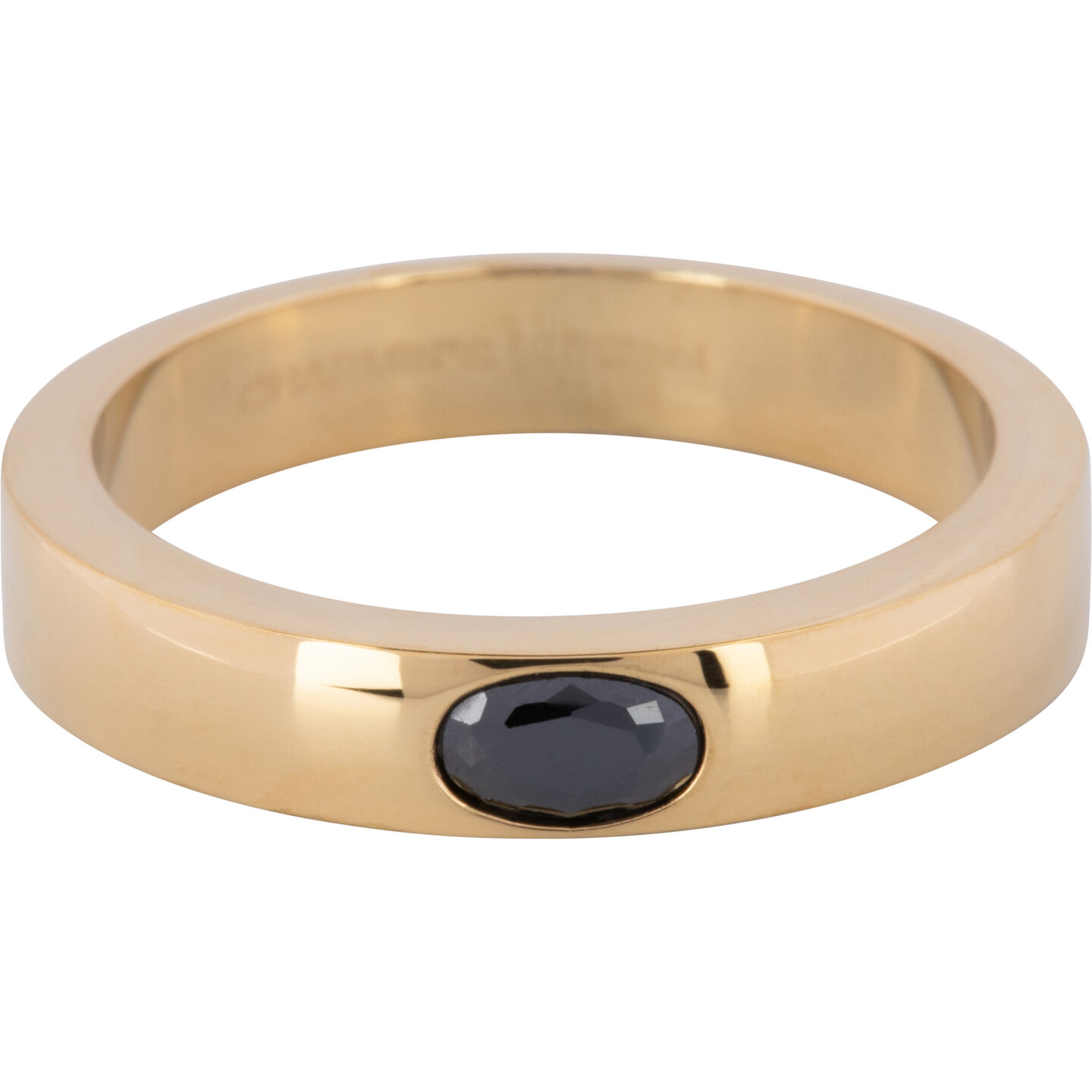 Charmin’s Ring Brede Band Ovale Zwarte Steen Goudkleurig Staal R1225