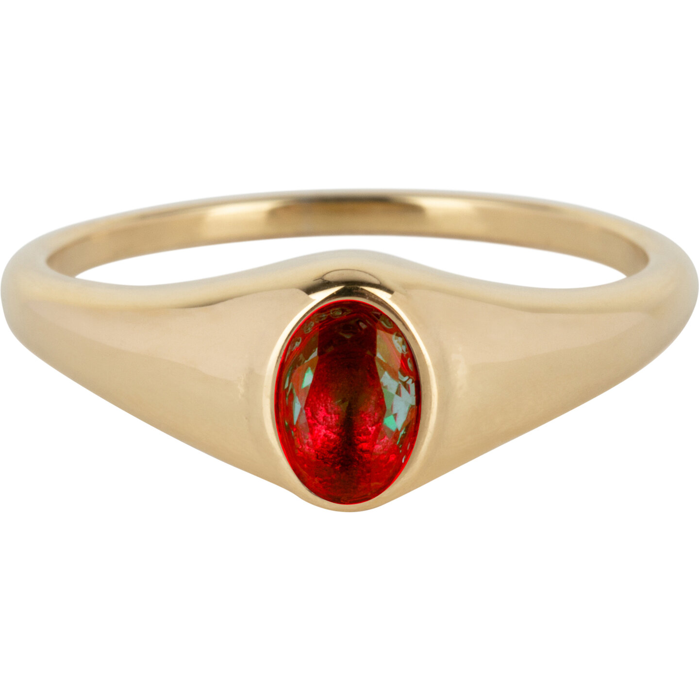 Charmin’s R1221 Birthstone zegelring January Red Garnet Oval Stone Goldplated