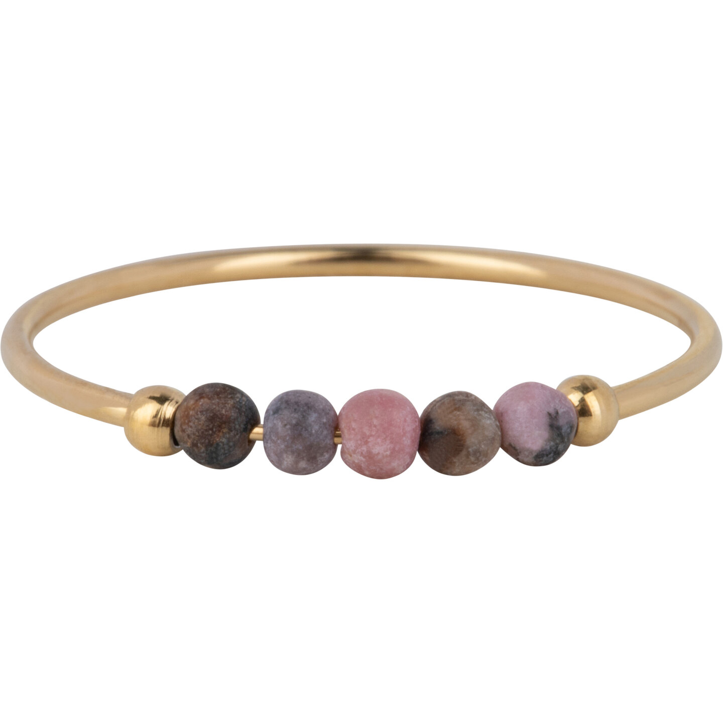 Charmin's Anxiety Ring Roze-Zwart Rhodoniet Edelsteen Kraaltjes Goldplated Palm R1198