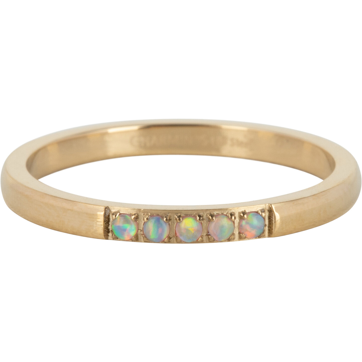 Charmin’s Memoire Ring R1136 5 Steentjes Wit-Blauwige Opaal Goud