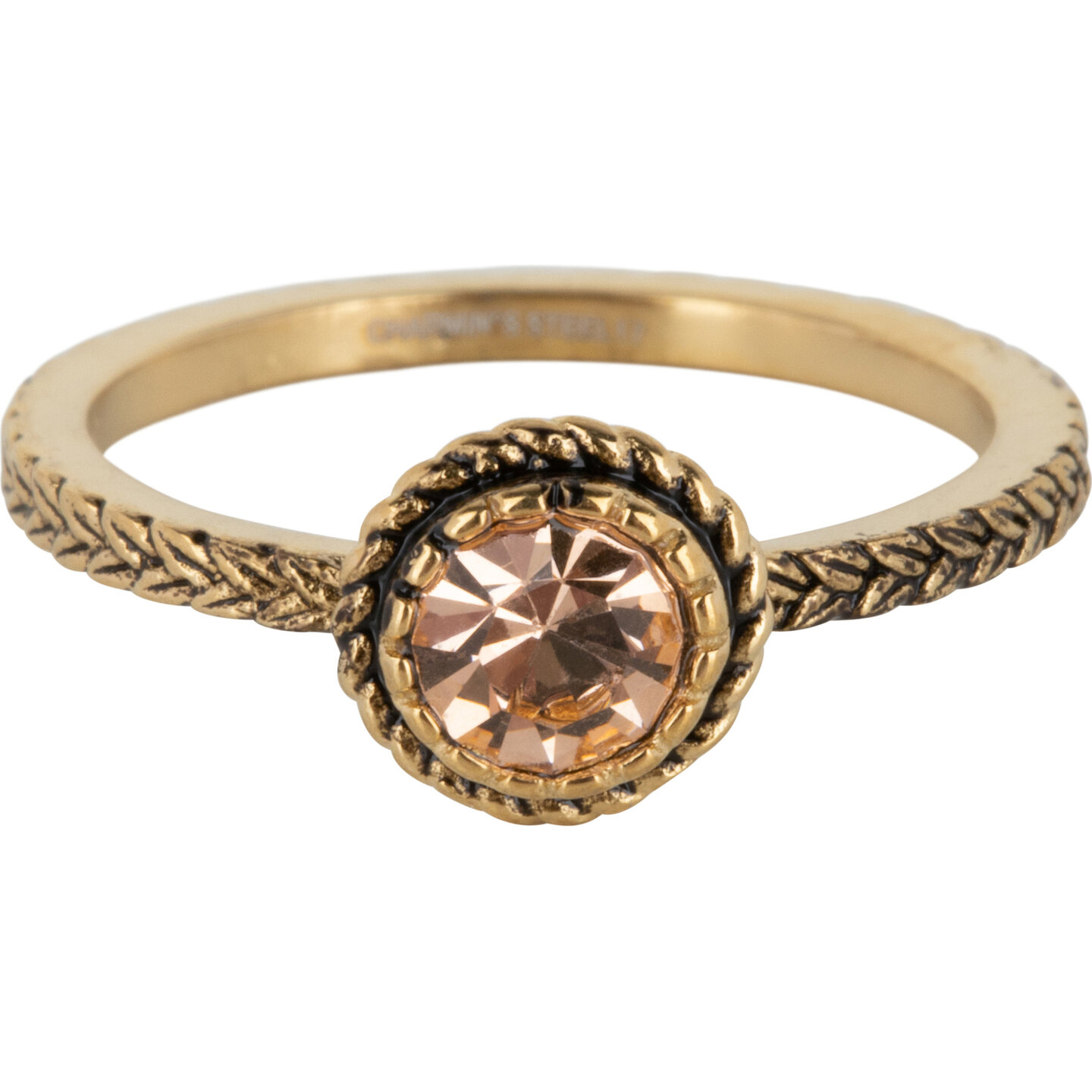 Charmin's Goudkleurige Ring Birthstone November Bruine Champagne Kristal Staal Iconic Vintage R1099