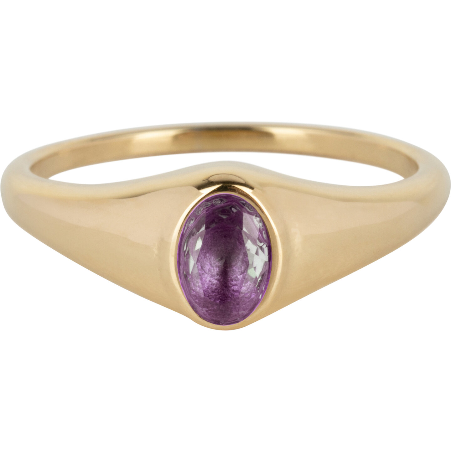 Charmin’s R1084 Birthstone zegelring Februari Purple Amethyst Oval Stone Goldplated