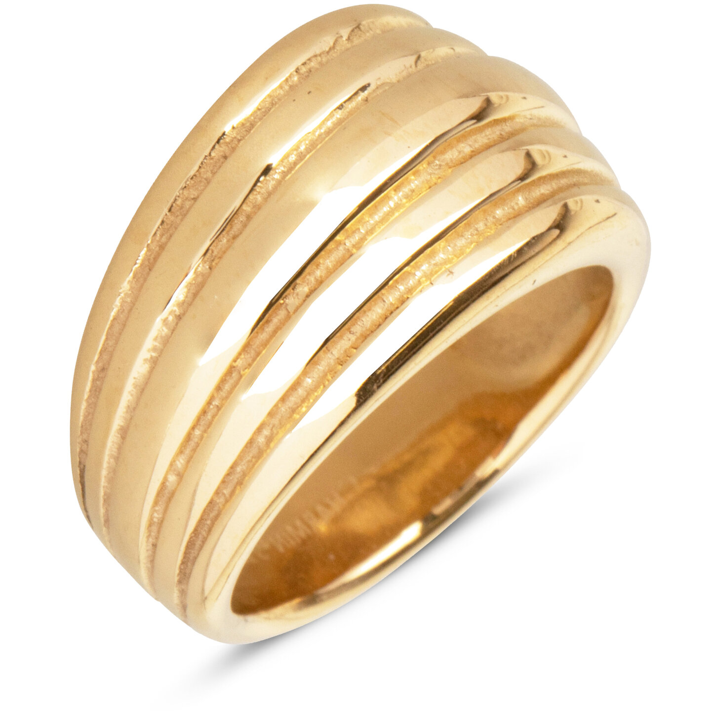 Charmin's Gold-Tone Chunky Ring with Engraved Stripes R992 – Subtle and Stylish