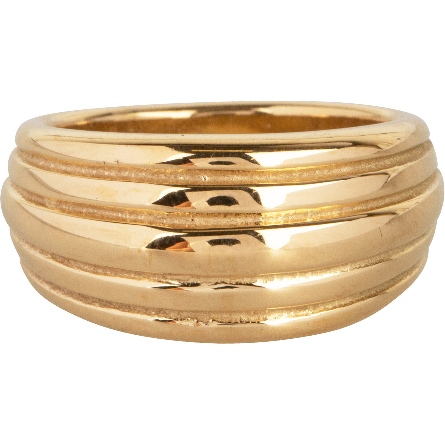 Charmin's Gold-Tone Chunky Ring with Engraved Stripes R992 – Subtle and Stylish