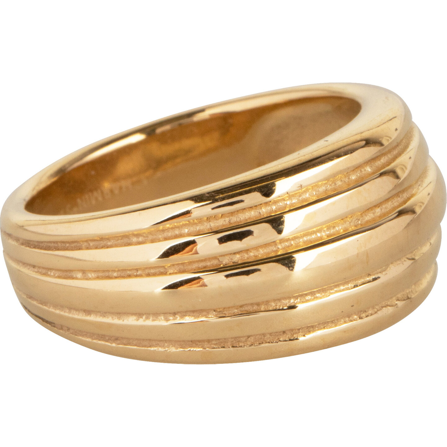Charmin's Gold-Tone Chunky Ring with Engraved Stripes R992 – Subtle and Stylish
